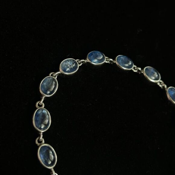 Handmade Marked 925 Sterling Silver and Blue Kyanite Crystal Bracelet 6.5-8" - Picture 2 of 6